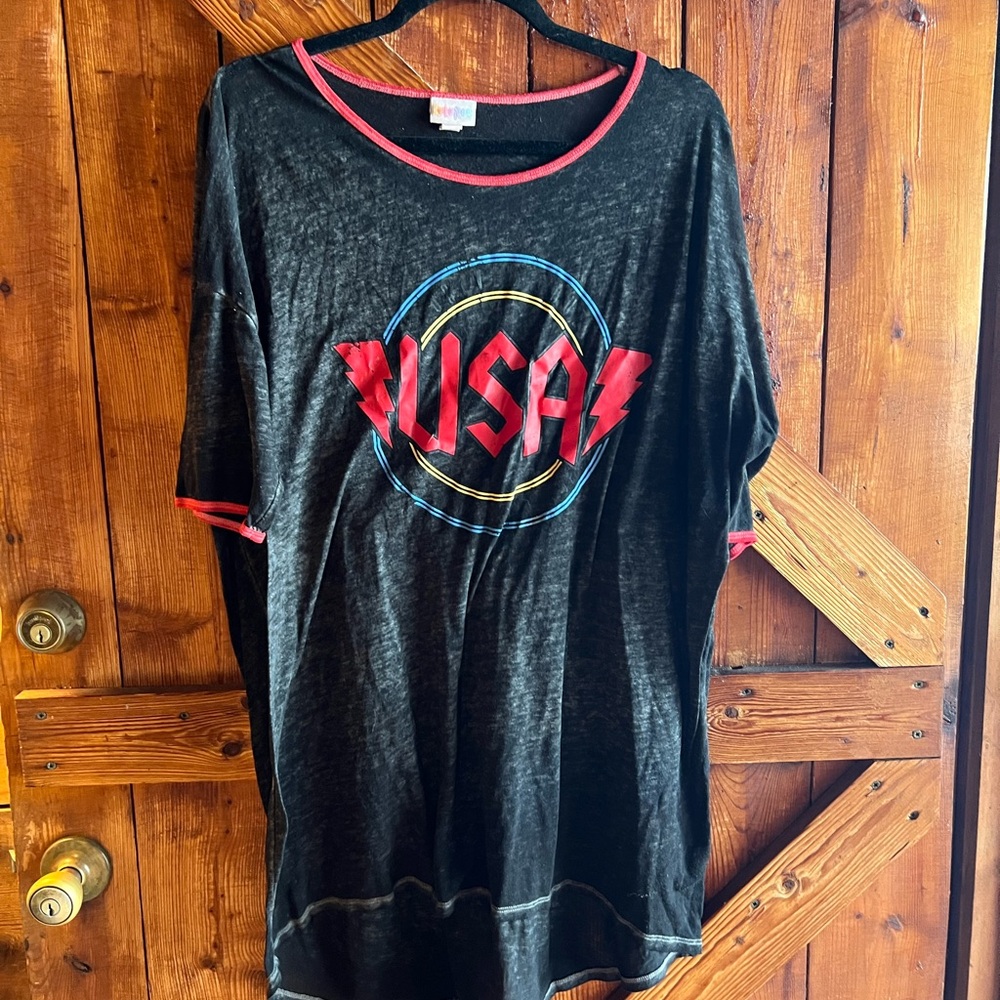 LuLaRoe Black Tee with Red Trim